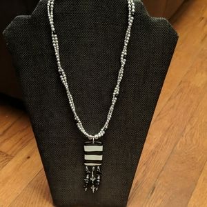 Sterling Silver Necklace w/B&W striped Pendant